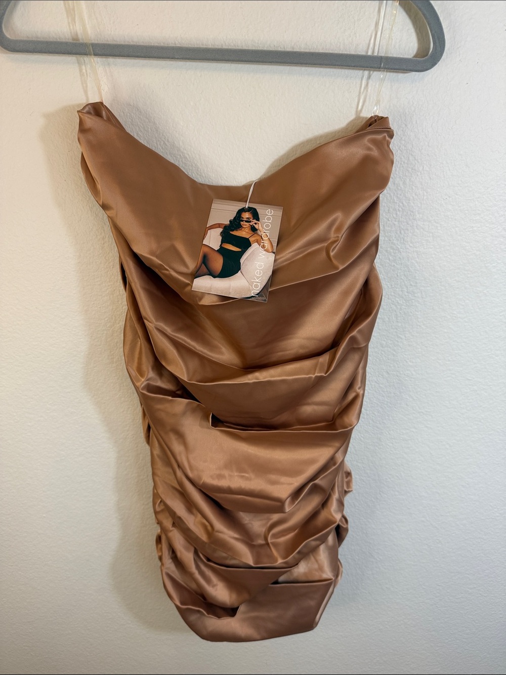 NWT NAKED WARDROBE Bronze Satin Ruched Skirt